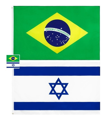 Kit Bandeira De Israel 1,5m X 0,90cm + Bandeira Do Brasil