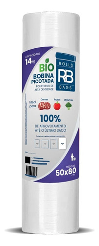 Bobina Picotada Fundo Reto Biodegradável 50x80 14kg 1 Un