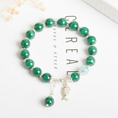 Pulsera De Malaquita Natural Cadena De Cuentas De 8 Mm