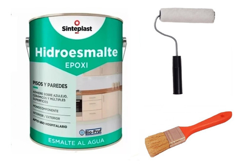 Combo Hidroesmalte Epoxi 4l + Pincel + Rodillo Recuplast 