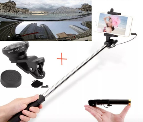 Monopod Para Celulares + Lente Super Ojo De Pez