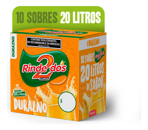 Jugo En Polvo Rindedos Durazno 13g X 10u 2 Lt