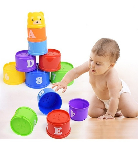 Vasos Aplilables Bebe 8 Letras Y Numeros +6 Meses Juego Agua
