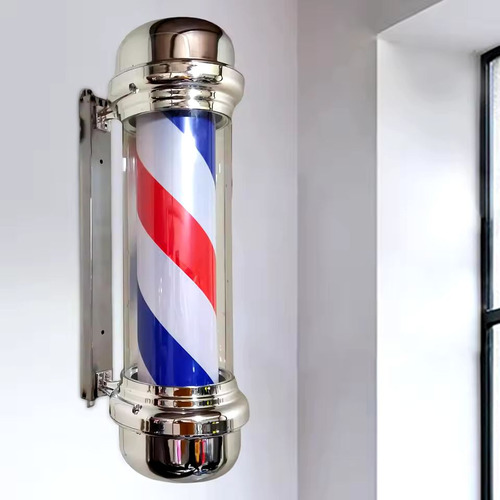 Poste De Barberia Y Peluqueria Con Luz Giratoria Plomo