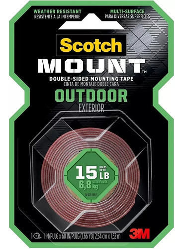 Cinta 3m Scotch Mount Exterior Montaje Doble Faz 6.8kg 1.52m