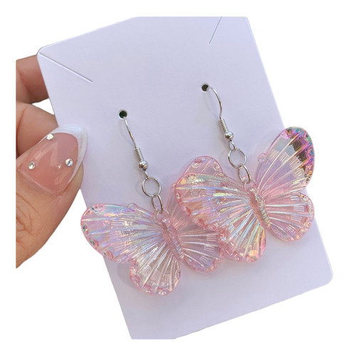 Aretes Kawaii Moda Coreana Mariposas Tornasol Rosas