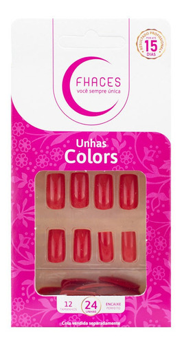 Fhaces Unhas Colors Vermelho Vivo 24 Unidades