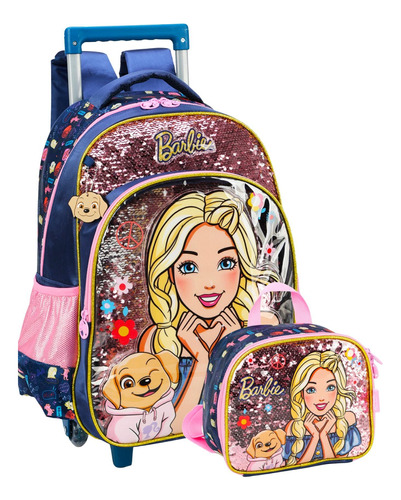 Mochila Barbie Brilho Pets Poliéster 41x30x15cm