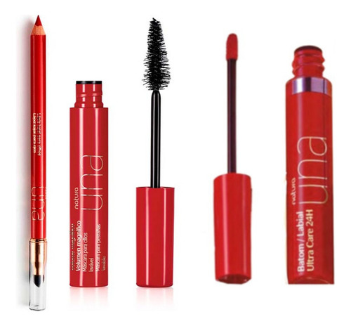 Lápiz Kajal Rojo + Máscara Para Pestañas + Labial Natura Una