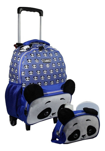 Kit Mochila Panda Infantil Feminina Rodinhas Estojo M4206