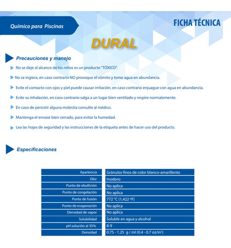 Dural Para Alberca Sube La Dureza Por Calcio Spin 8.5 Kg