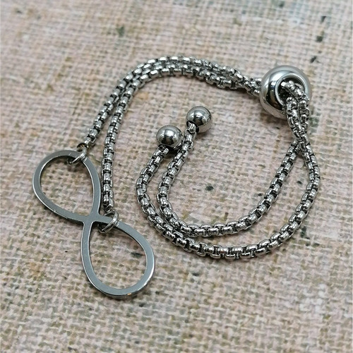 Imagen 5 de 7 de Pulsera Mujer Ajustable Acero Inoxidable Dije Infinito Plata