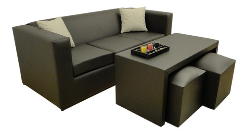 Combo Sofa Sillon 3 Cuerpos Eco Mesa Ratona Puff Fullconfort