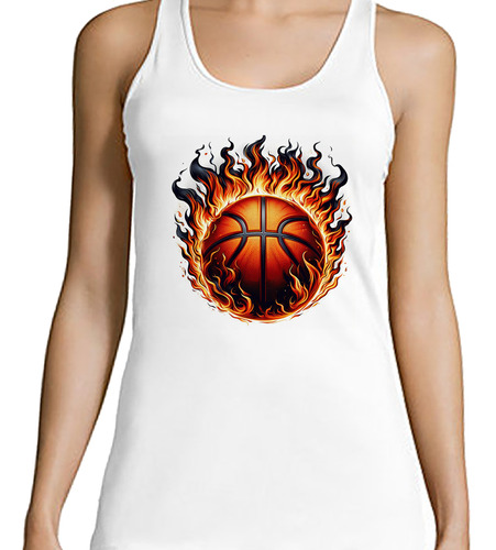 Musculosa Mujer Pelota Basquet Envuelta Llamas Fuego M4