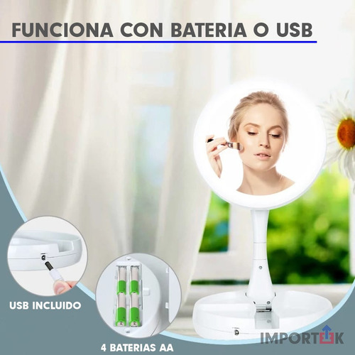 Espejo De Baño Luz Led Maquillaje Profesional Aumento 10x