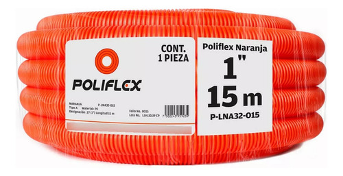 Poliflex Naranja De 1 , Rollo Con 15 Metros