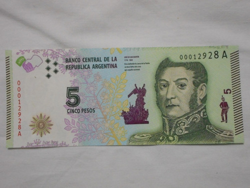 Billete Argentina 5 Pesos Nuevo Impecable Coleccion