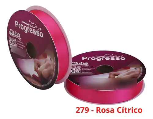 Fita Cetim Nº5 22 Mm Rolo Com 50 Metros Progresso Cor 279 - Rosa Cítrico