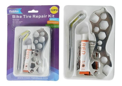 Kit Reparación Bicicleta Parche Gomines Saca Cubierta Llave Multiuso Para Sacar La Rueda