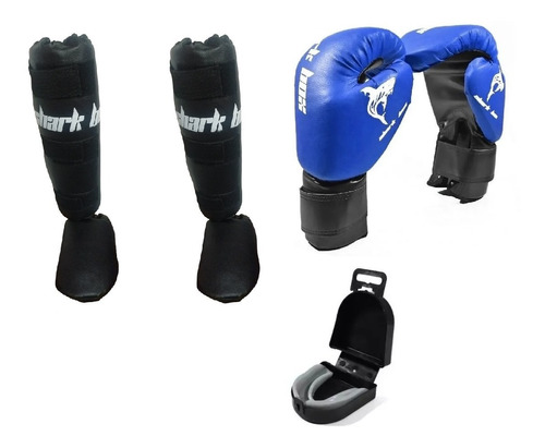 Tibiales/canilleras Con Empeine + Guantes + Bucal, Shark Box