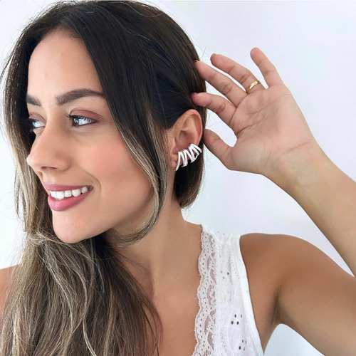 Brinco Ear Cuff Banhado A Prata (semijoia)