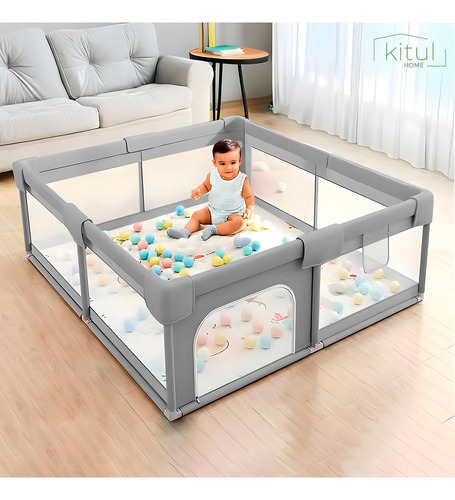 Corralito Bebé Plegable 123*123 Portátil Corral Para Juego Color Gris
