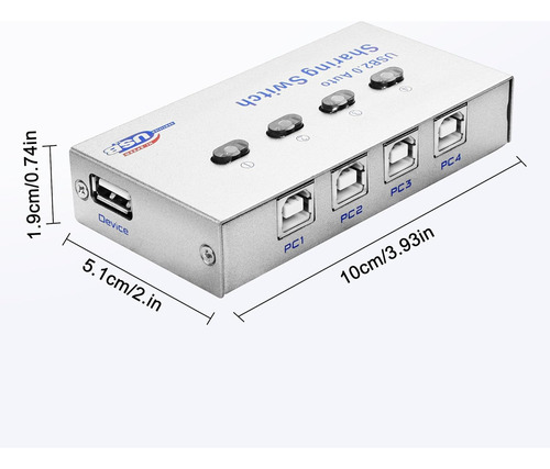Selector De Interruptor De Uso Compartido Usb 2.0 4 En 1 Sal