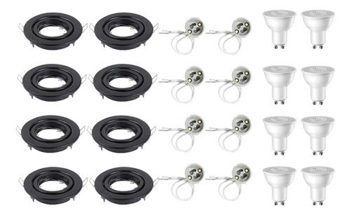 Pack X8 Spot Dicroica Circular Negro 7w Led Fria Zócalo Gu10 FASE