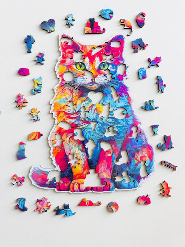 3d Quebra Cabeça Puzzle De Madeira Animal Gato Color 2 152pç