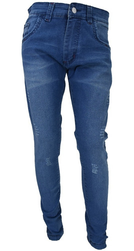 Imagen 1 de 4 de Pantalon Jean Niño Celeste Chupin Elastizado Talle 4 Al 16