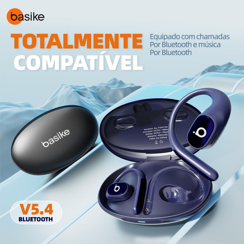Fone de Ouvido Bluetooth Basike OWS - Bluetooth 5.4, Estéreo HD, 40h de Autonomia (7h Contínuas), Resistente ao Suor, Design Esportivo, Leve 65g, Controle Touch, Corrida e Dia a Dia (Azul Roxo)