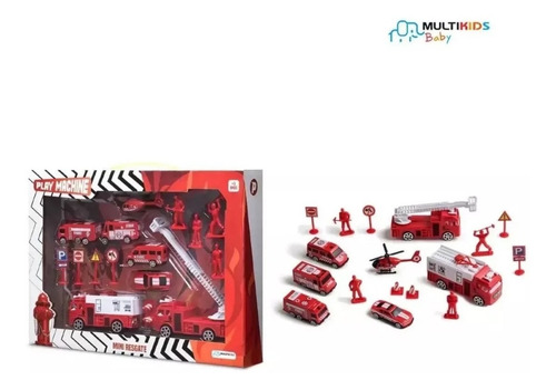 Conjunto De Carrinho E Acessórios Play Set Bombeiros Resgate