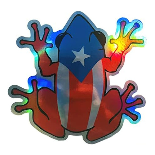 Pegatina Holográfica De Rana Bandera Puertorriqueña, ...