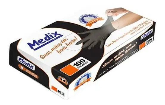 Luvas Descartáveis Antiderrapantes Medix Nitrílica Preta Tamanho GG 100 Unidades