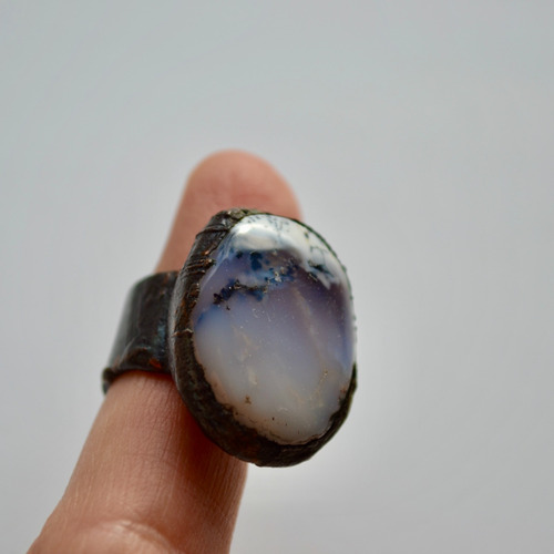 Imagen 7 de 8 de Anillo De Piedra Natural Agata, Cobre, Joyeria Contemporanea