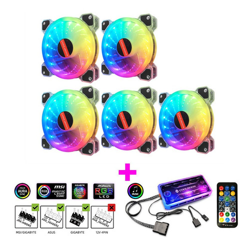 Kit 5 Radiador De Ventilador De 12cm Rgb Para Gabinete