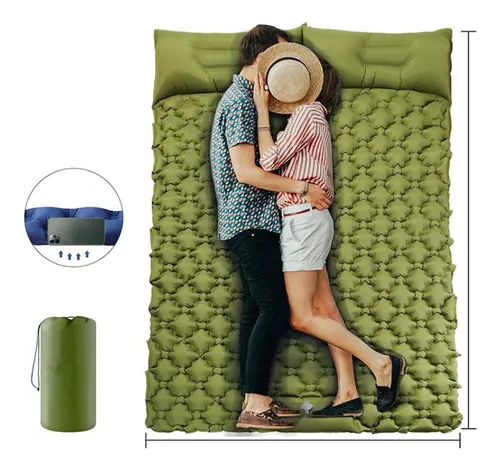 Colchón Doble Inflable Almohada Dormir Aire Libre Campamento