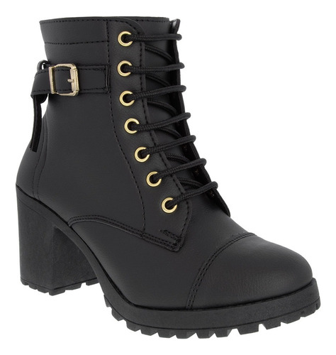 Bota Coturno Gabriela Meia Pata Detalhe Fivela Preto