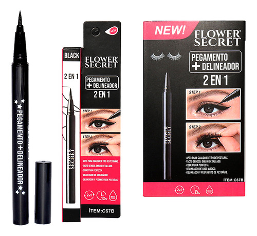 Delineador De Ojos Mágico Con Pegamento Flower Secret Color