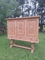 Comprar Aparador Vajillero Biblioteca Tudor En Roble Tallado Antiguo