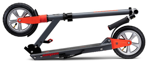 Mongoose Elevate Duo Air - Patinete Plegable Para Jóvenes/adultos, Neumáticos Llenos De Aire, A Partir De 8 Años, Con Soporte, Peso Máximo Del Ciclista 200 Libras, Color Gris Y Rojo