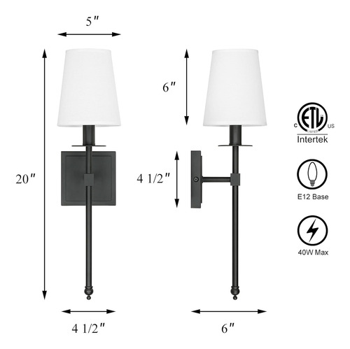 Juego De 2 Apliques De Pared Negros Xinbei Lighting, Clas...