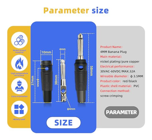 Pack De 20 Conectores Banana De 4 Mm Alta Corriente 20a