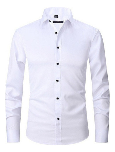 Camisa De Manga Larga Elástica Informal For Hombre Solo