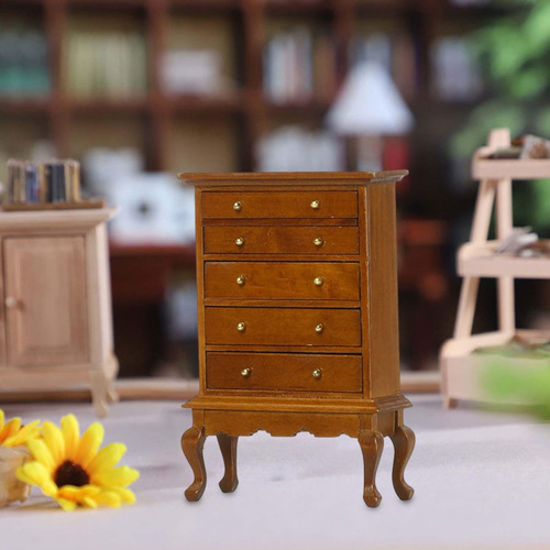 Casa De Muñecas En Miniatura, Cómoda De 5 Cajones, Marrón