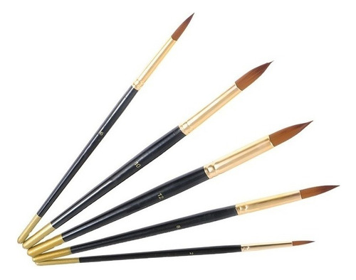 Set 5 Pinceles Para Acuarela Redondo Nro 2, 6, 8, 10 Y 12 Chocolate