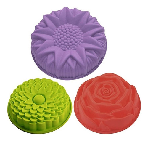 Kit 3 Moldes Repostería Silicona Flores Pastel Redondo Rosca