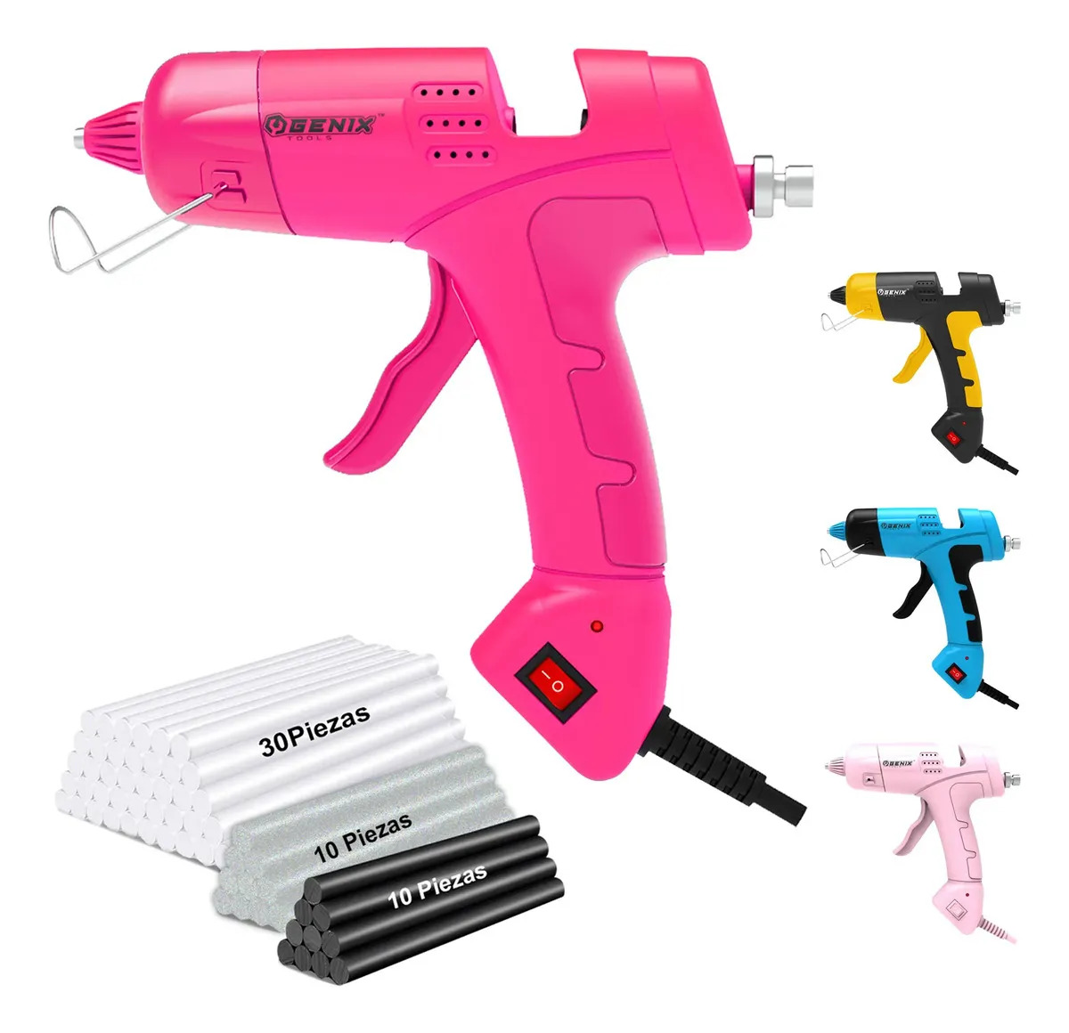 Pistola de Silicona Caliente Genix Tools con 50 Barras de 7mm y Flujo Regulable para Manualidades