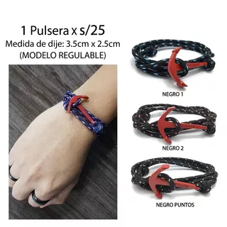 Pulsera Ancla Rojo Regulable Cuerda Diseño Vikingo Unisex R1