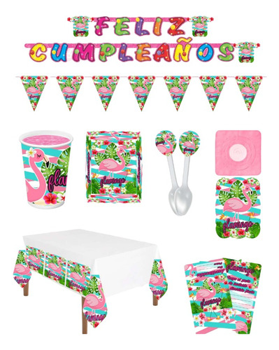 Kit Decoración Piñata Fiesta Infantil Temática Flamingo